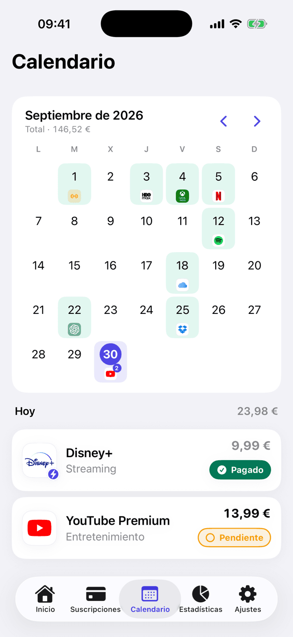 Calendario del mes con el logo de cada cargo
